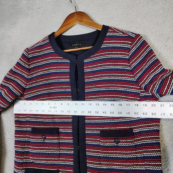 Talbots Blazer Womens Large Navy Red Striped Woven Tweed Stretch Business Casual - Picture 13 of 14